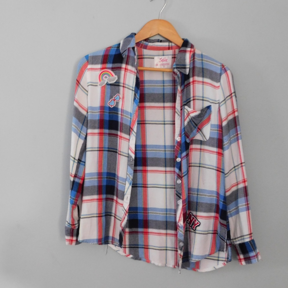Justice plaid flannel shirt NY rainbow 14